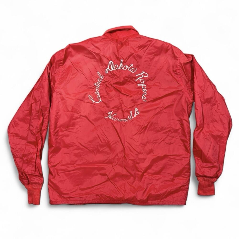 Vintage Pla-Jac Dakota Ropers Red Nylon Coach Jacket USA Made L